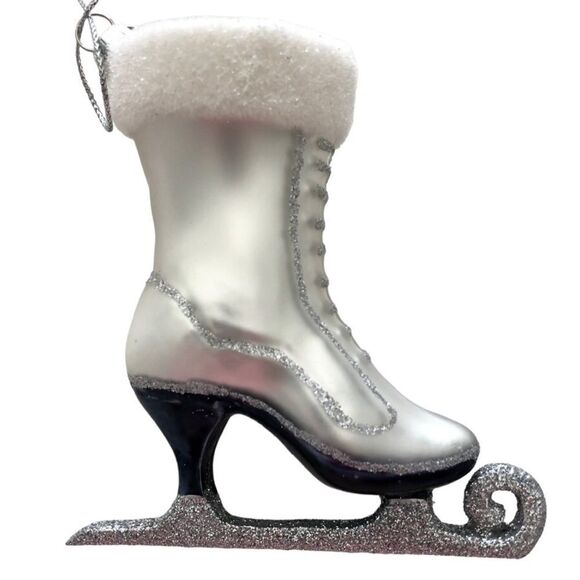 GLASS FIGURE SKATE ORNAMENT WITH SILVER GLITTER - Picture 2 of 13